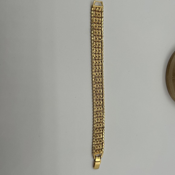 KJL Bracelet Gold-Tone Mesh 7-1/2" w/ Rows White Rhinestones-Excellent condition - Picture 4 of 5